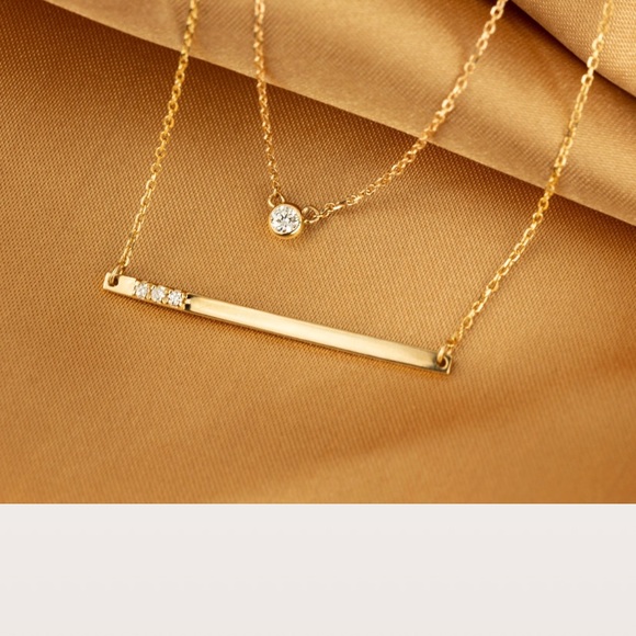 Aurate Gold Bar Necklace With Diamonds - Picture 4 of 12